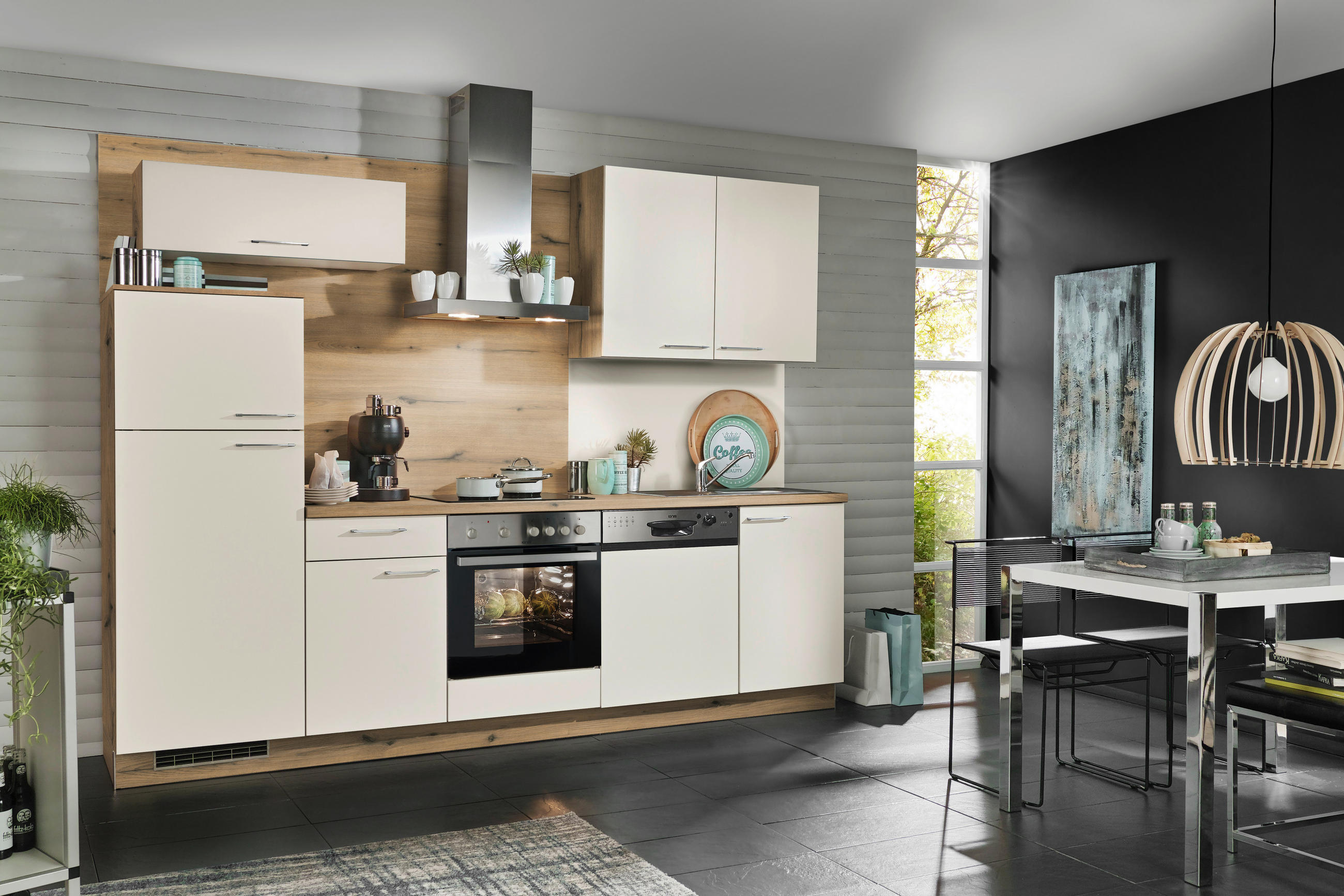 BUCĂTĂRIE STANDARD  - stejar sălbatic/magnolie, Design, metal/material pe bază de lemn (280cm) - Welnova