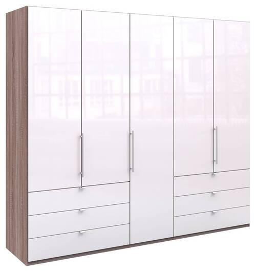 FALTTÜRENSCHRANK 250/216/58 cm 3-türig Weiß, Trüffeleichefarben  - Chromfarben/Trüffeleichefarben, KONVENTIONELL, Glas/Holzwerkstoff (250/216/58cm) - Venda