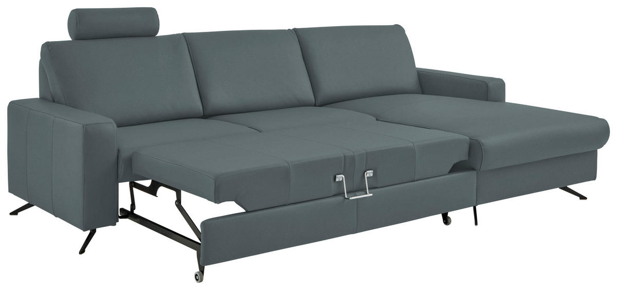 ECKSOFA in Echtleder Blaugrau  - Blaugrau/Schwarz, Design, Leder/Metall (267/165cm) - Beldomo Premium