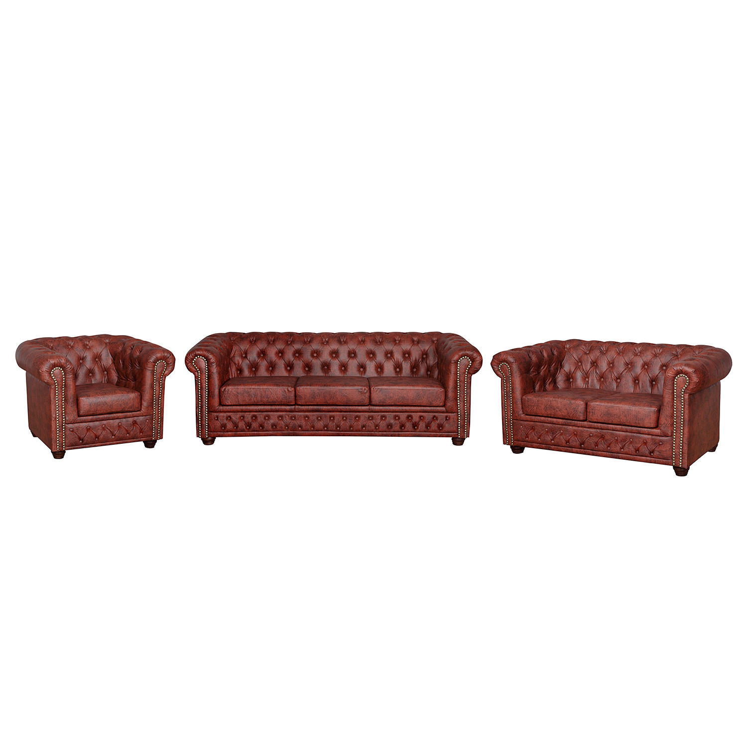 SITZGARNITUR YORK in Lederlook Rostfarben  - Rostfarben/Braun, Design, Holz/Textil (203/72/86cm) - P & B