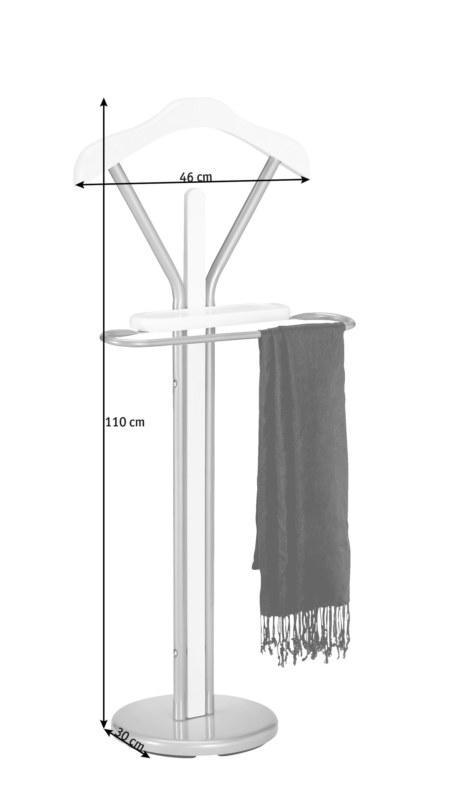 STOJALO ZA OBLEKO - bela/barve aluminija, Konvencionalno, kovina/leseni material (46/109/29cm) - Boxxx