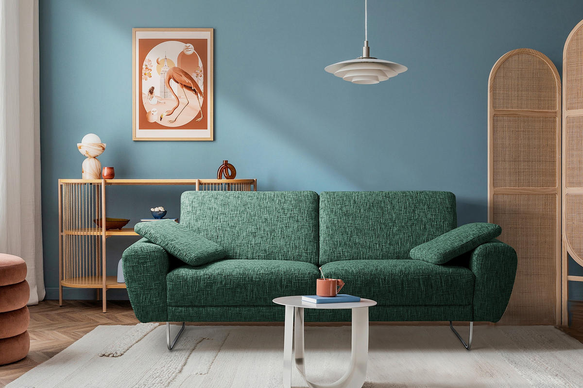 3-SITZER-SOFA SPRING in Webstoff Grün Modern  - Chromfarben/Grün, Design, Textil/Metall (187/85/92cm) - Livetastic