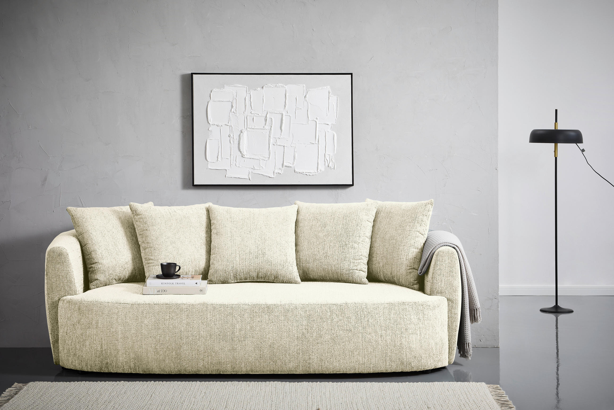 SCHLAFSOFA Chenille Greige  - Greige/Schwarz, KONVENTIONELL, Kunststoff/Textil (238/74/107cm) - Carryhome
