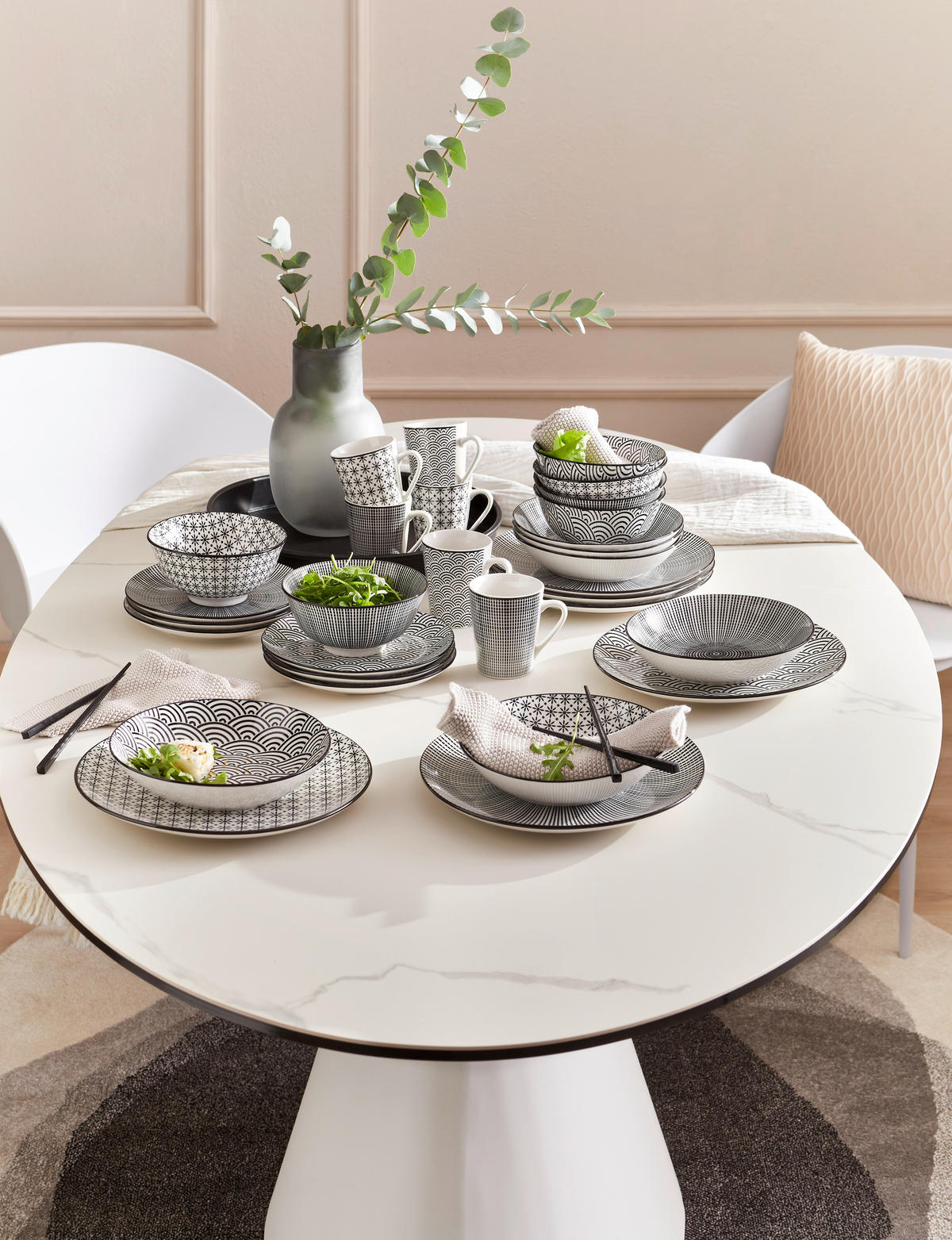 KOMBINOVANÝ SERVIS Tokyo 30-dielne  - čierna/biela, Trend, keramika - Novel
