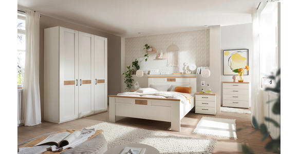 DREHTÜRENSCHRANK 150/216/58 cm,  in Weiß, Eiche Bianco, 3-türig  - Eiche Bianco/Schwarz, LIFESTYLE, Holzwerkstoff (150/216/58cm) - Landscape