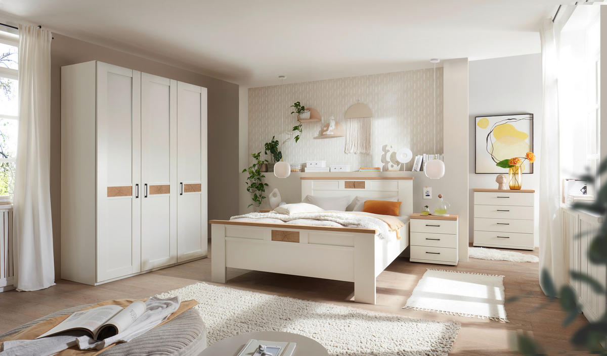 DREHTÜRENSCHRANK 150/216/58 cm,  in Weiß, Eiche Bianco, 3-türig  - Eiche Bianco/Schwarz, LIFESTYLE, Holzwerkstoff (150/216/58cm) - Landscape