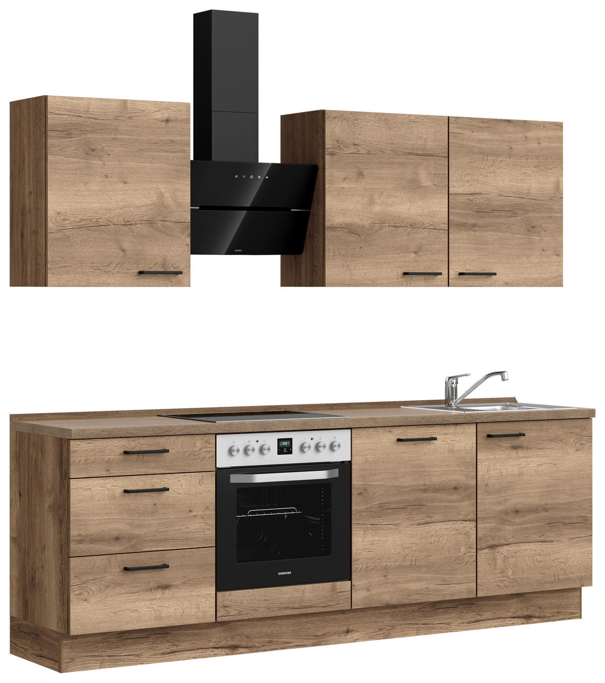 KÜCHENBLOCK 240 cm   in Eiche dunkel  - Eiche dunkel/Schwarz, MODERN, Holzwerkstoff/Metall (240cm) - Nobilia