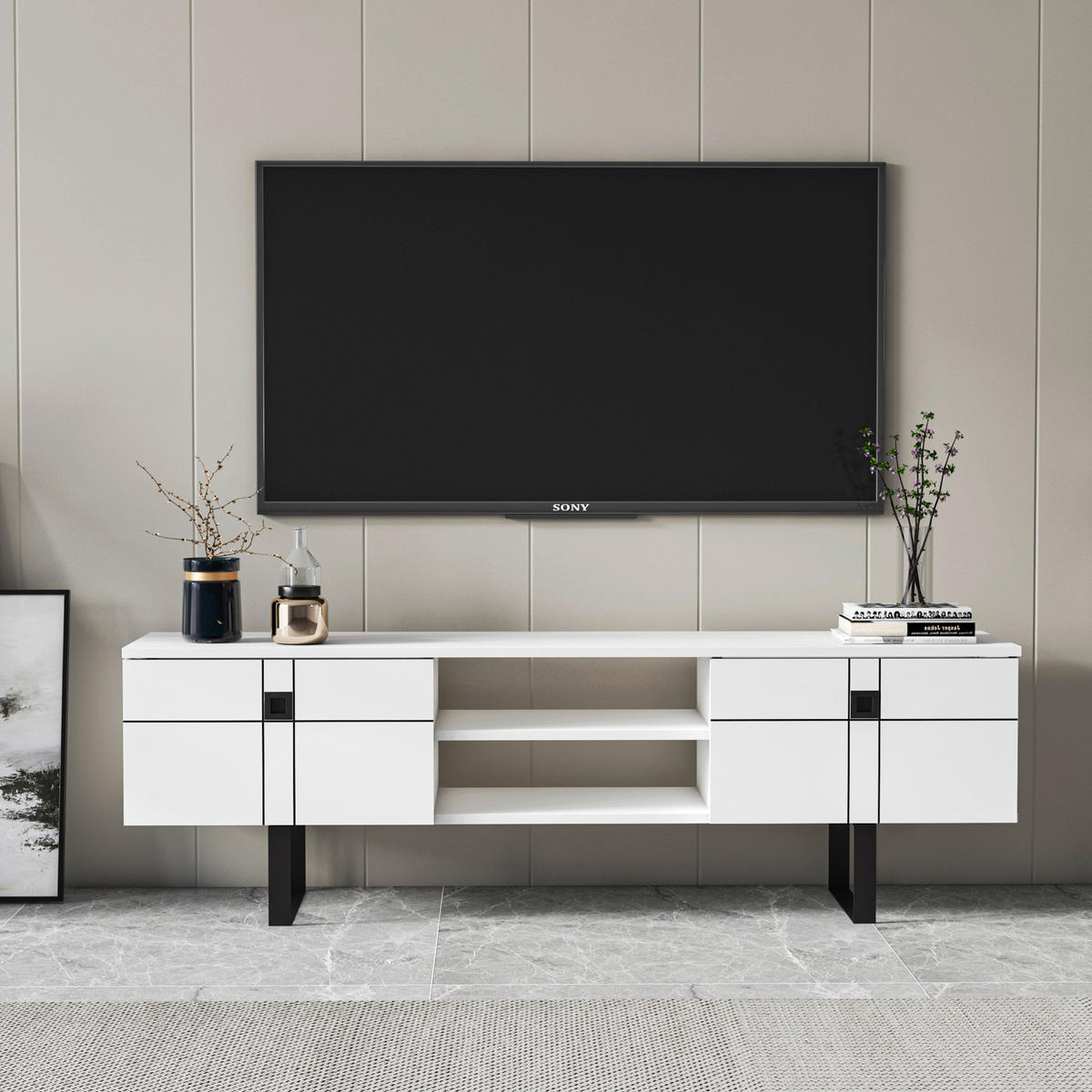 TV-BÄNK 160/50/35 cm  - vit/svart, Design, trämaterial (160/50/35cm) - Livetastic