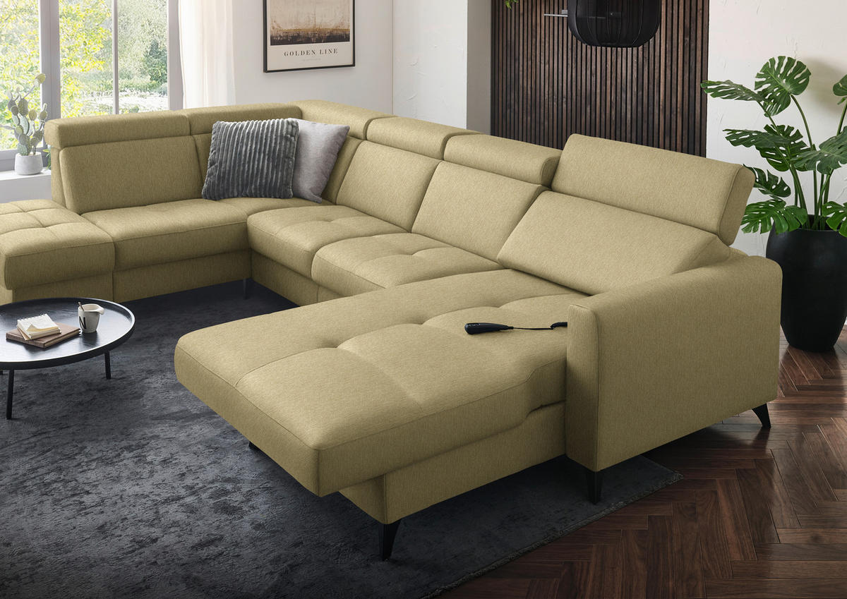 WOHNLANDSCHAFT Flachgewebe Honig  - Schwarz/Honig, Konventionell, Textil/Metall (215/333/174cm) - Beldomo System