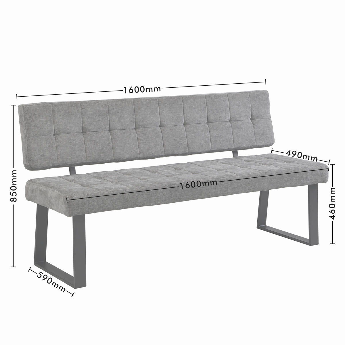 SITZBANK in Metall, Textil Hellgrau  - Hellgrau/Schwarz, MODERN, Textil/Metall (160/85/56cm) - Livetastic
