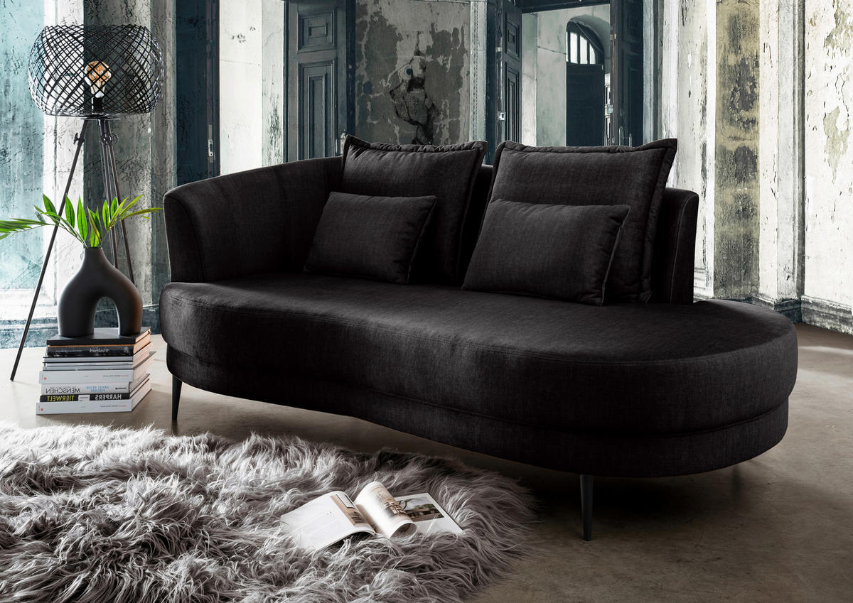 OTTOMANE in Velours Anthrazit  - Anthrazit/Schwarz, Modern, Textil/Metall (211/85/101cm) - Livetastic
