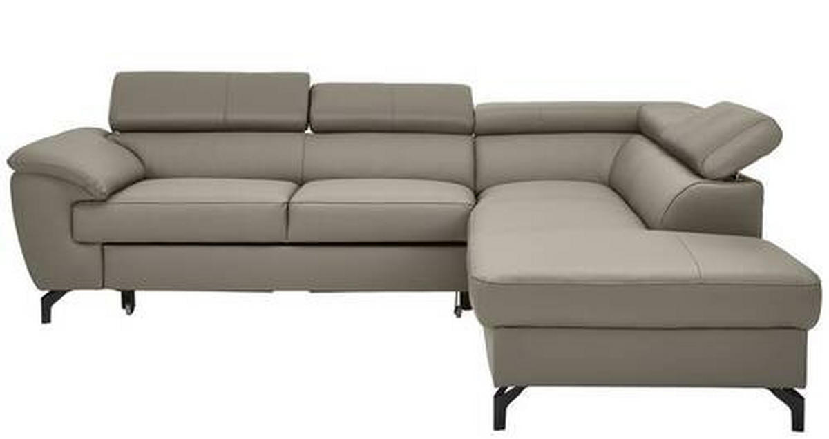 ECKSOFA in Echtleder Schlammfarben  - Schlammfarben/Schwarz, Design, Leder/Metall (256/220cm) - Celina Home