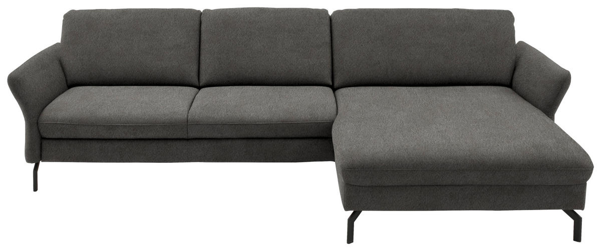 ECKSOFA in Velours Grau  - Schwarz/Grau, Design, Textil/Metall (306/179cm) - Beldomo System