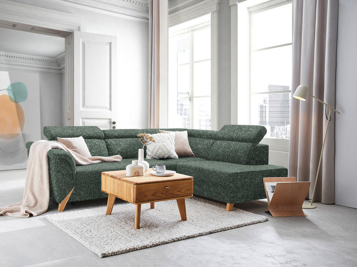 ECKSOFA Bouclé Waldgrün  - Waldgrün/Naturfarben, Konventionell, Holz/Textil (265/200cm) - Stylife