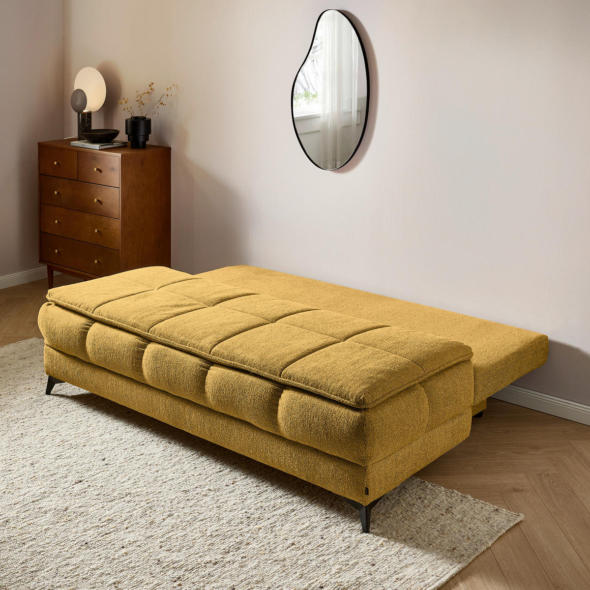 SCHLAFSOFA in Flachgewebe Senfgelb  - Senfgelb/Schwarz, Design, Textil/Metall (197/95/92cm) - Stylife
