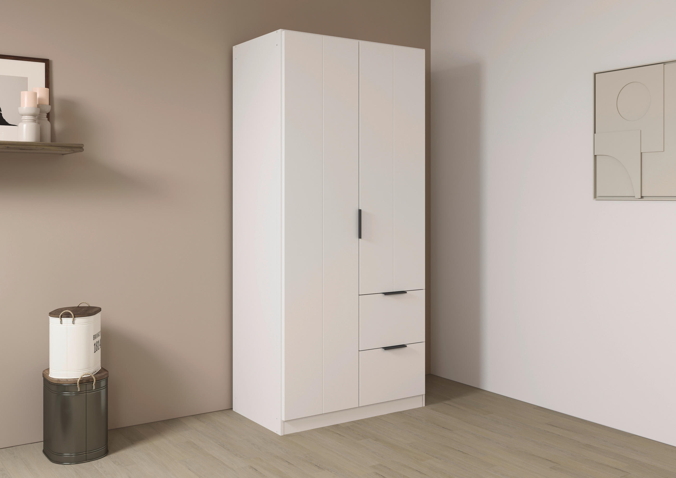 GARDEROB MED GÅNGJÄRN 91/197/54 cm 2-dörrar - vit/grå, Modern, metall/trämaterial (91/197/54cm) - Rauch Möbel