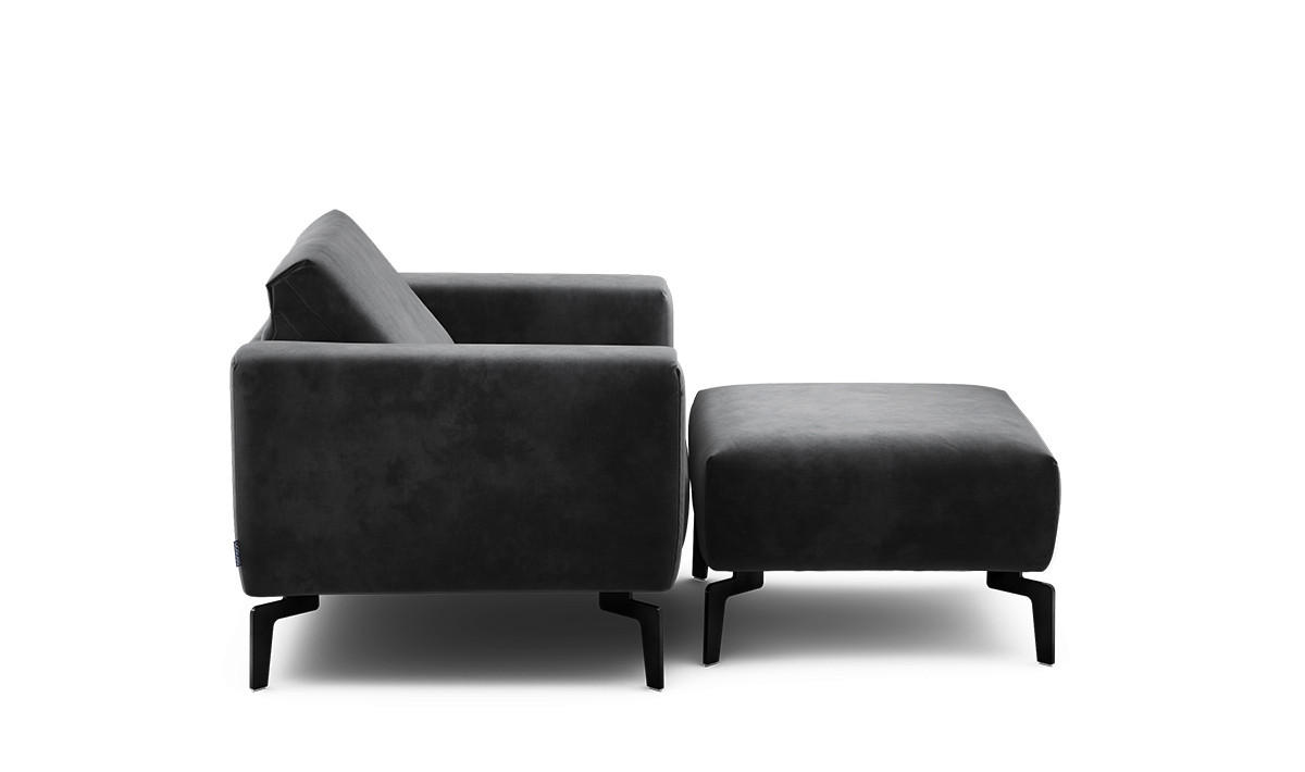 Sessel inkl. Hocker in Samt Anthrazit  - Anthrazit/Schwarz, Design, Textil/Metall (110/85/86-94cm) - SENSOO
