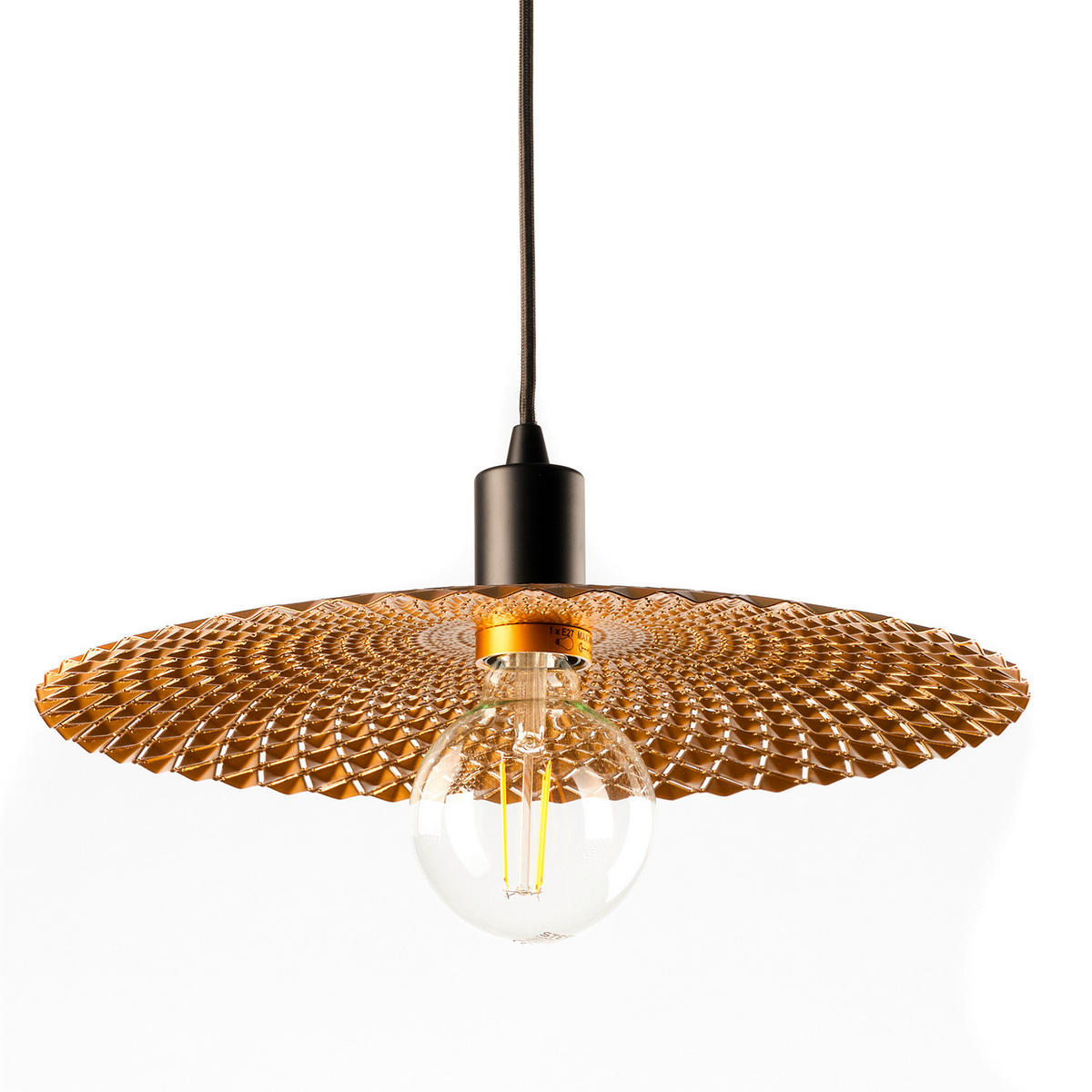 HÄNGELEUCHTE 38/100 cm   - Goldfarben/Schwarz, Natur, Metall (38/100cm)