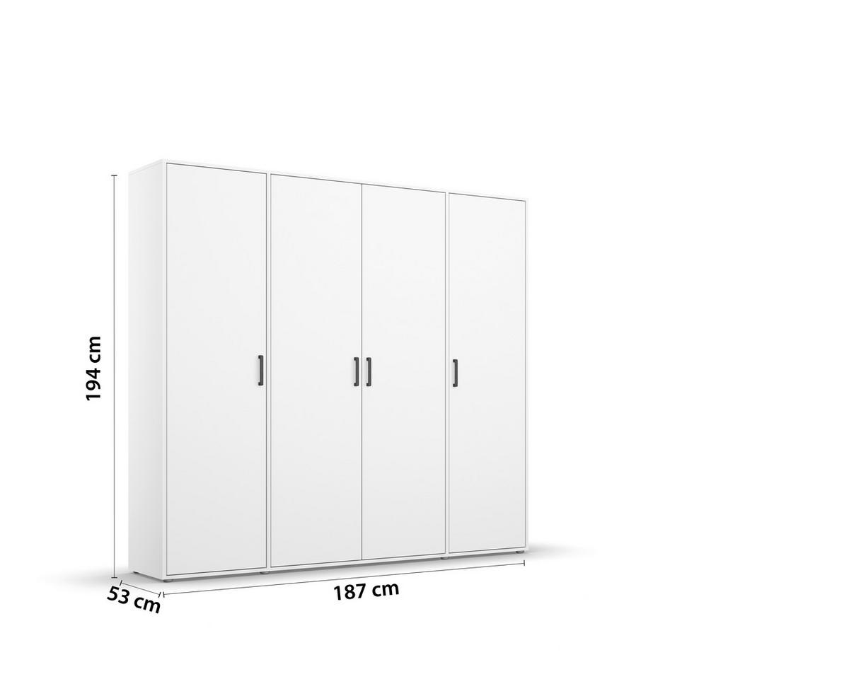 DREHTÜRENSCHRANK 187/194/53 cm 4-türig Weiß  - Weiß/Grau, MODERN, Holzwerkstoff/Kunststoff (187/194/53cm) - Rauch Möbel