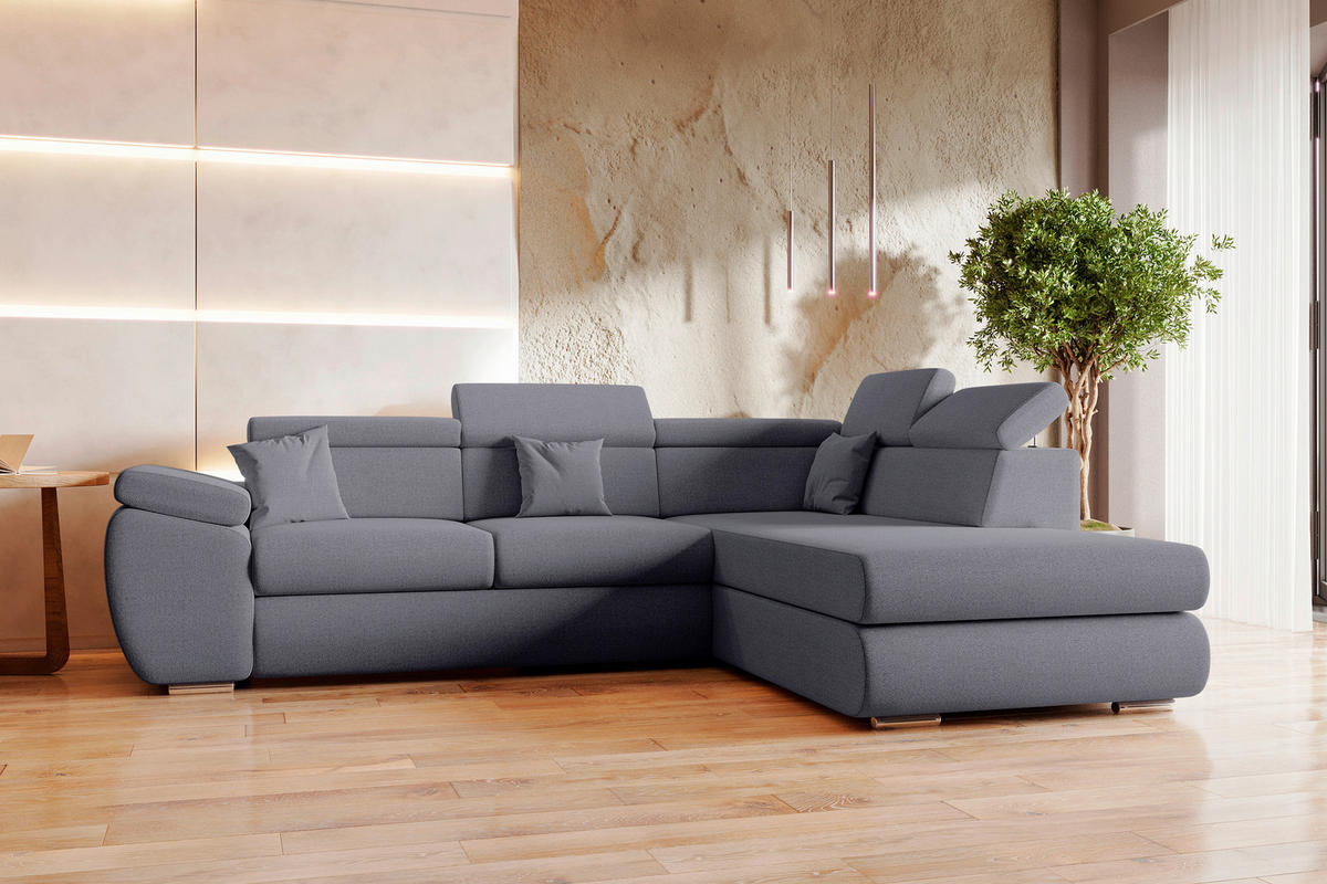 ECKSOFA Dunkelgrau Struktur  - Chromfarben/Dunkelgrau, KONVENTIONELL, Kunststoff/Textil (282/205cm) - Carryhome