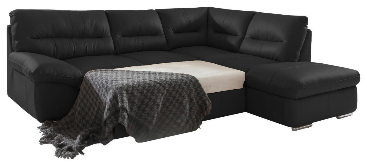 ECKSOFA in Echtleder Schwarz  - Chromfarben/Schwarz, Design, Leder/Metall (268/216cm) - Livetastic