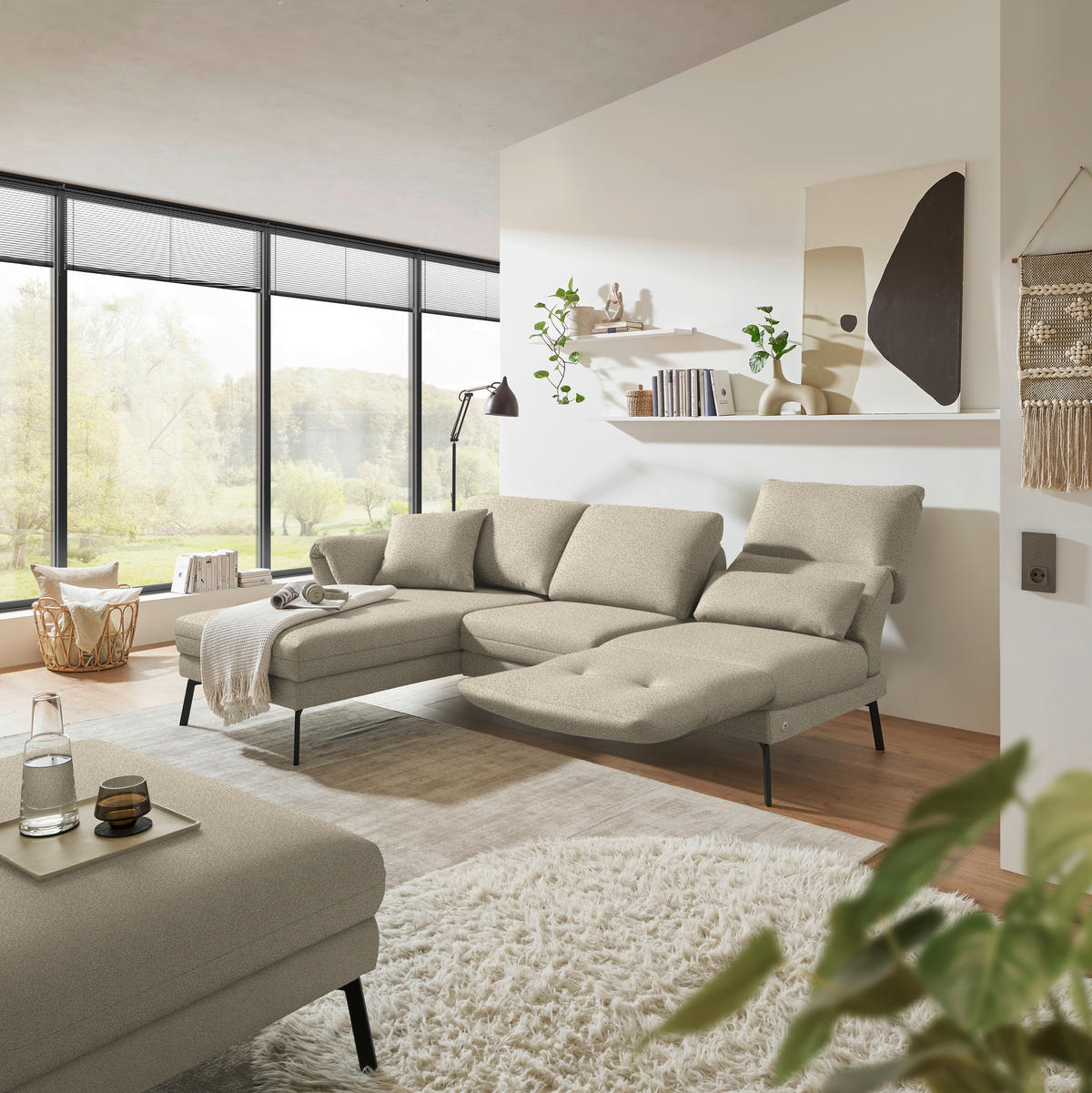 ECKSOFA  in Flachgewebe Beige  175-224/255-365 cm  - Beige/Schwarz, Design, Textil/Metall (175-224/255-365cm) - Dieter Knoll