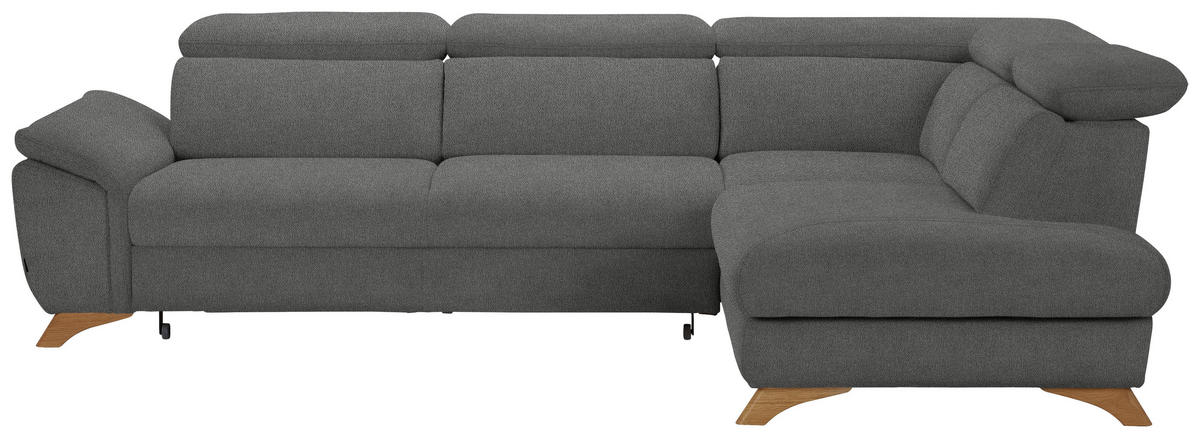 ECKSOFA in Flachgewebe Grau  - Eichefarben/Grau, Modern, Holz/Textil (287/212cm) - Valnatura