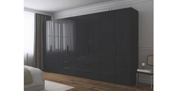 DREHTÜRENSCHRANK 400/223/61 cm,  in Graphitfarben, 8-türig  - Graphitfarben, Basics, Glas/Holzwerkstoff (400/223/61cm) - Novel