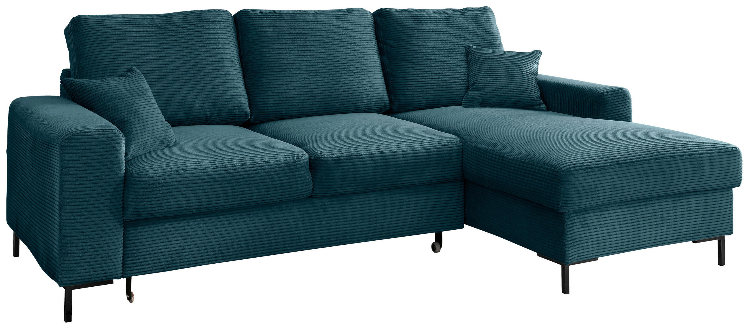 ECKSCHLAFSOFA  mit Liegefunktion, Rücken echt Cord Petrol  - Petrol/Schwarz, KONVENTIONELL, Textil/Metall (237/143cm) - Livetastic