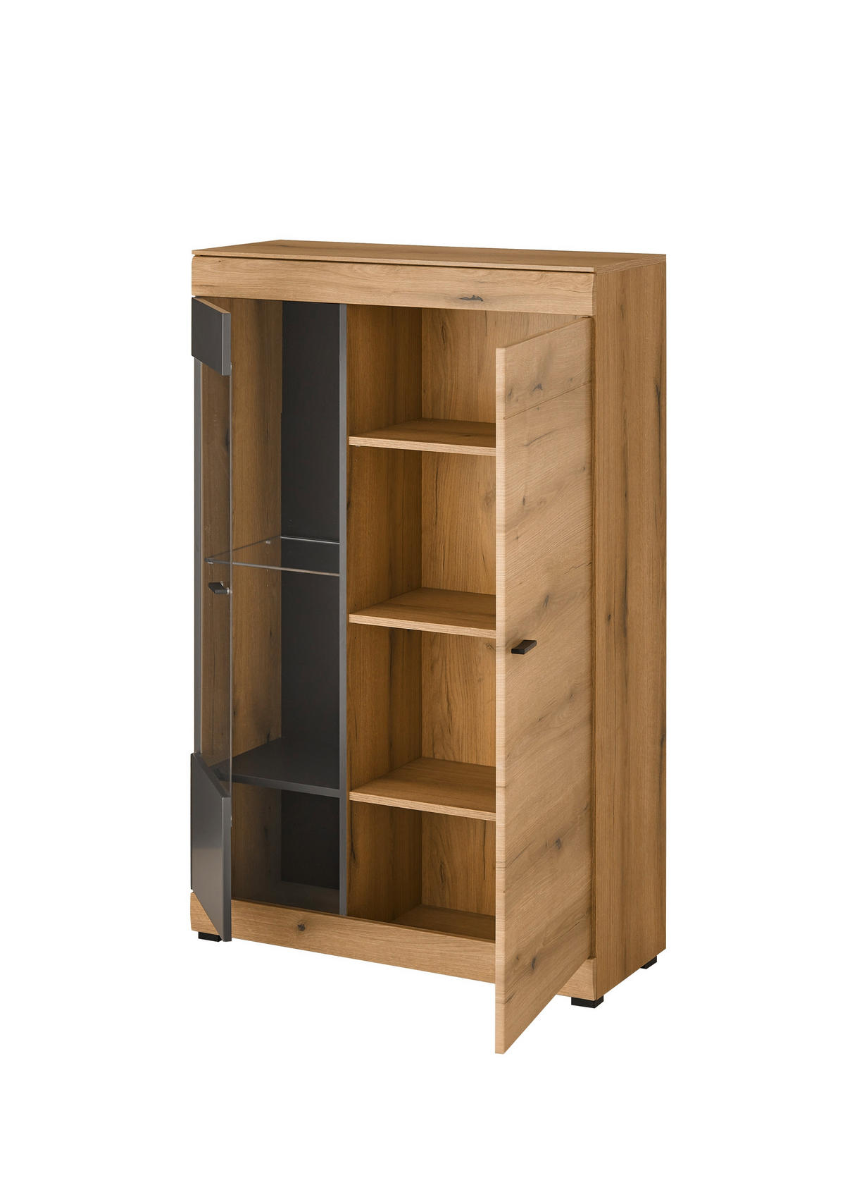 VITRINE  in Graphitfarben, Eichefarben - Eichefarben/Schwarz, Design, Glas/Holzwerkstoff (90/141/35cm) - MID.YOU