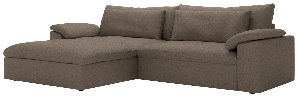 ECKSOFA Flachgewebe Graubraun  - Graubraun/Schwarz, Modern, Kunststoff/Textil (198/306cm) - Carryhome