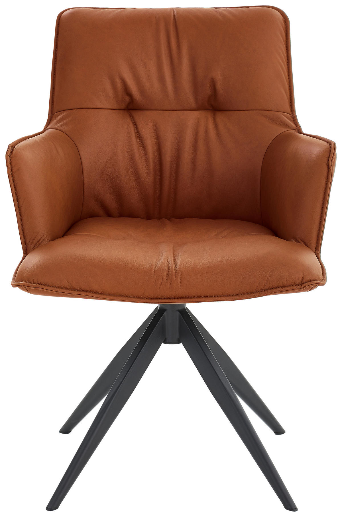 ARMLEHNSTUHL drehbar  in Eisen Echtleder pigmentiert  - Cognac/Schwarz, Design, Leder/Metall (59/89/63cm) - Dieter Knoll