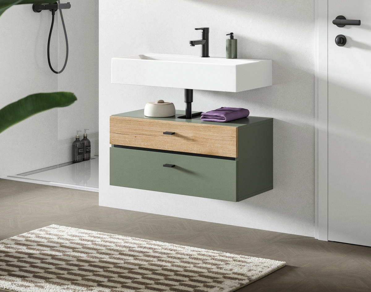 WASCHBECKENUNTERSCHRANK 75/35/35 cm  - Eichefarben/Schwarz, Trend, Holzwerkstoff/Kunststoff (75/35/35cm) - MID.YOU