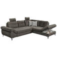 ECKSOFA Anthrazit Velours  - Anthrazit/Hellgrau, KONVENTIONELL, Kunststoff/Textil (275/218cm) - Carryhome