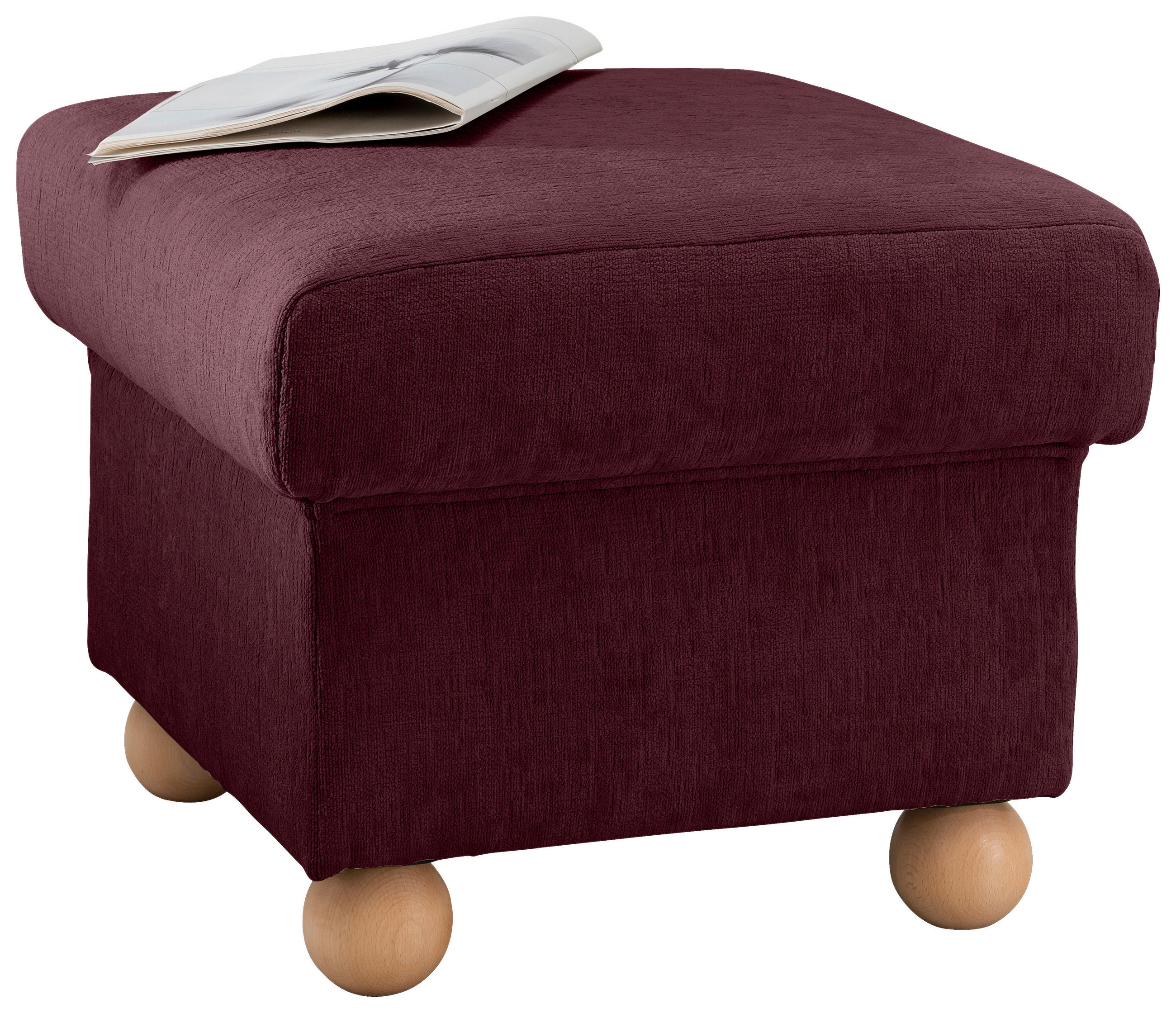 HOCKER in Textil Bordeaux  - Wildeiche/Bordeaux, Konventionell, Holz/Textil (56/46/56cm) - Livetastic