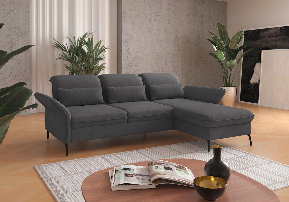 ECKSOFA in Flachgewebe Grau  - Schwarz/Grau, Konventionell, Textil/Metall (264/198cm) - Sit & More