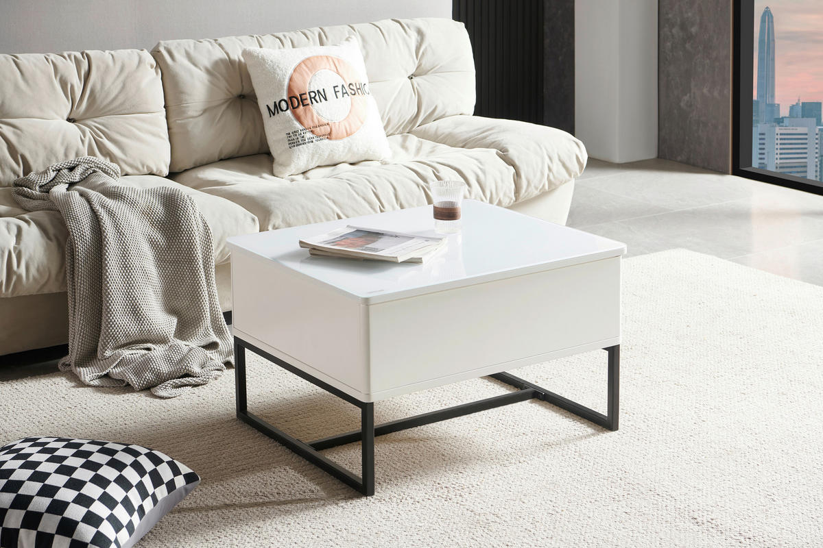 COUCHTISCH in Metall 70/40,5-65,5/60 cm  - Schwarz/Weiß, Design, Metall (70/40,5-65,5/60cm) - Livetastic