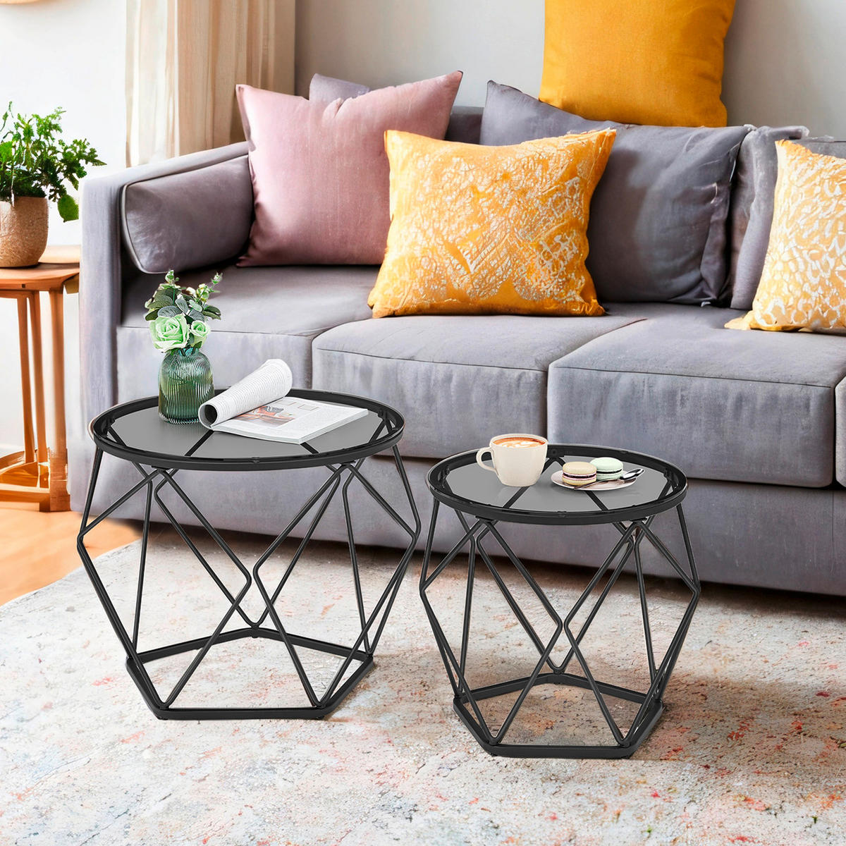 COUCHTISCHSET in Metall, Glas  - Schwarz, Trend, Glas/Metall (50/39,8/50cm) - MID.YOU