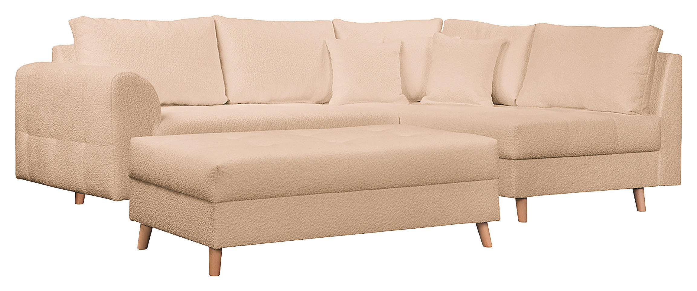 ECKSOFA inkl. Hocker Ariella Beige Bouclé  - Beige/Naturfarben, Design, Holz/Textil (231/161cm) - Livetastic