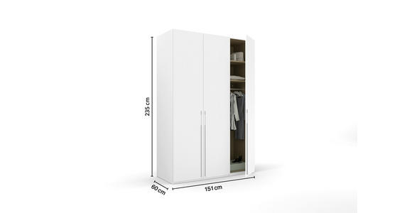 DREHTÜRENSCHRANK 151/235/60 cm 3-türig Weiß - Weiß, Trend, Holzwerkstoff/Metall (151/235/60cm) - Novel