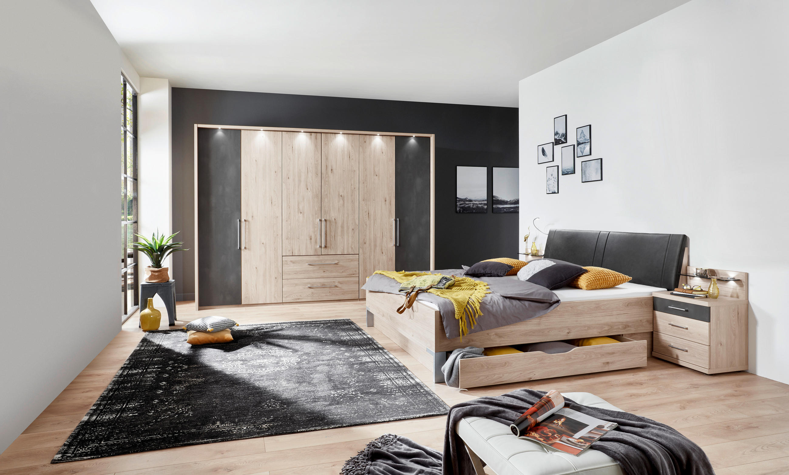 LOŽNICE, barvy dubu, barvy břidlice - barvy dubu/barvy břidlice, Konvenční, kompozitní dřevo (180cm) - Voleo