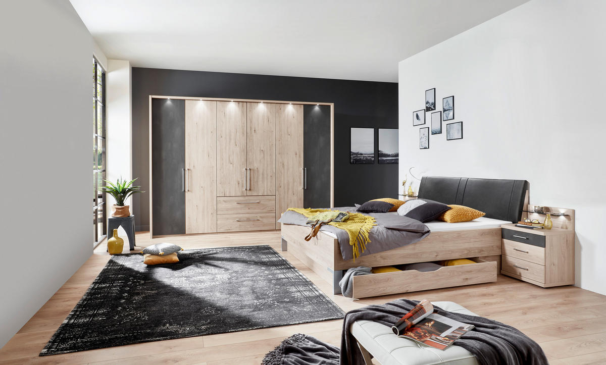 LOŽNICE, barvy dubu, barvy břidlice - barvy dubu/barvy břidlice, Konvenční, kompozitní dřevo (180cm) - Voleo