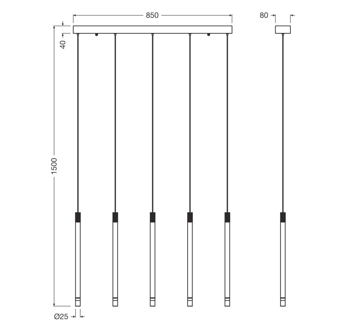 LED-PENDELLEUCHTE 85/8/150 cm  - Schwarz, Design, Kunststoff/Metall (85/8/150cm) - Osram