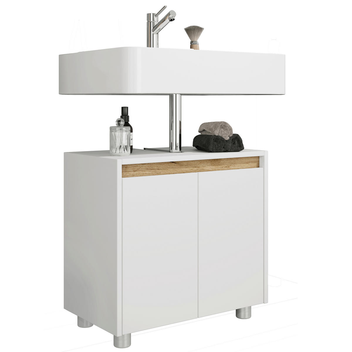 WASCHBECKENUNTERSCHRANK 57/55/33 cm  - Honigeiche/Silberfarben, Trend, Holzwerkstoff/Kunststoff (57/55/33cm) - MID.YOU