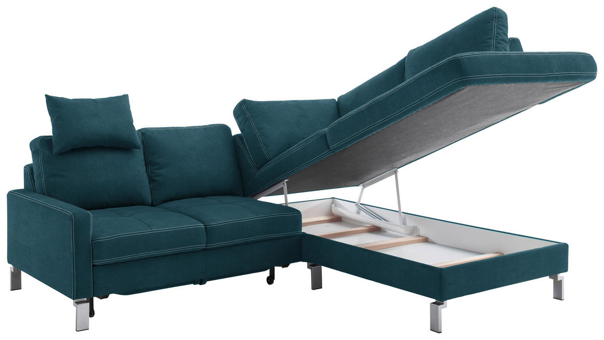 ECKSOFA in Mikrofaser Petrol  - Chromfarben/Beige, Design, Textil/Metall (229/200cm) - Pure Home Lifestyle