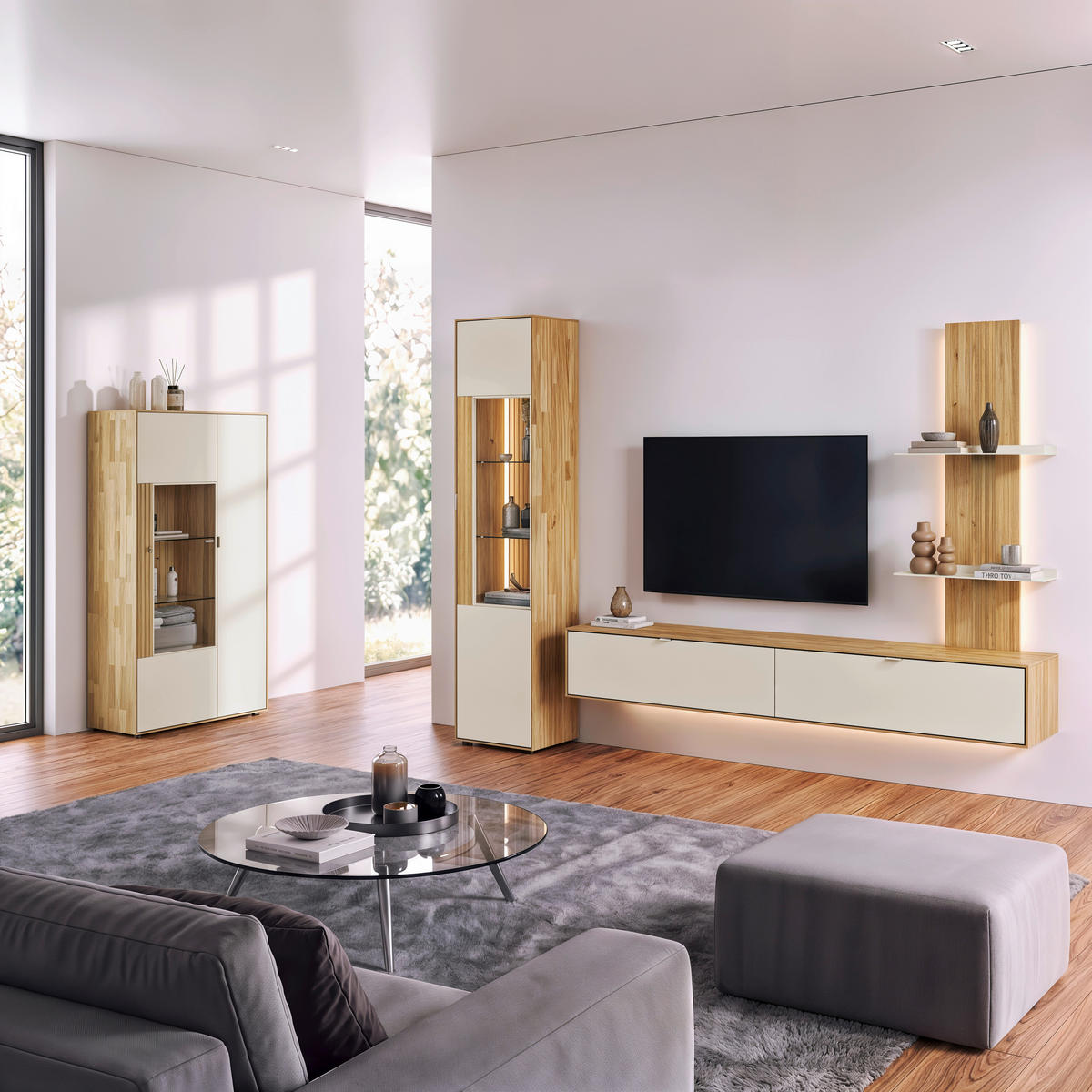 HIGHBOARD  76,9/155,1/37,1 cm  - Kaschmir/Wildeiche, Design, Glas/Holz (76,9/155,1/37,1cm) - Dieter Knoll