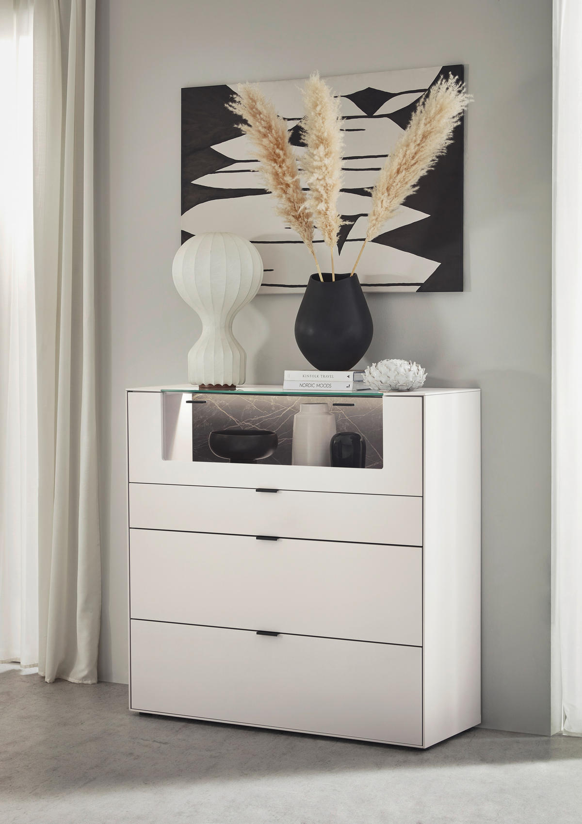 HIGHBOARD Weiß  121,9/121,5/45,2 cm  - Schwarz/Weiß, Design, Glas/Keramik (121,9/121,5/45,2cm) - Dieter Knoll