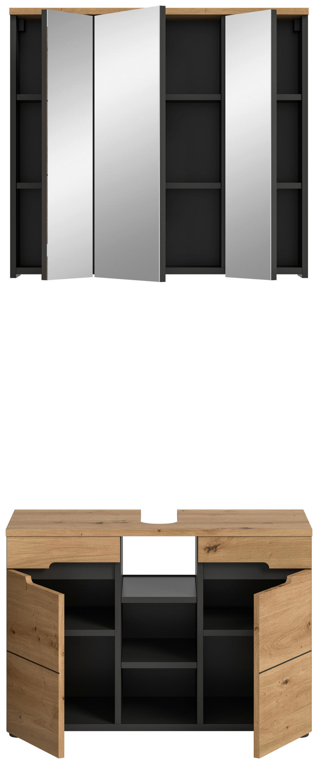 BADEZIMMER 2-teilig  in 80 cm  - Schwarz/Eiche Artisan, MODERN, Glas/Holzwerkstoff (80cm) - MID.YOU