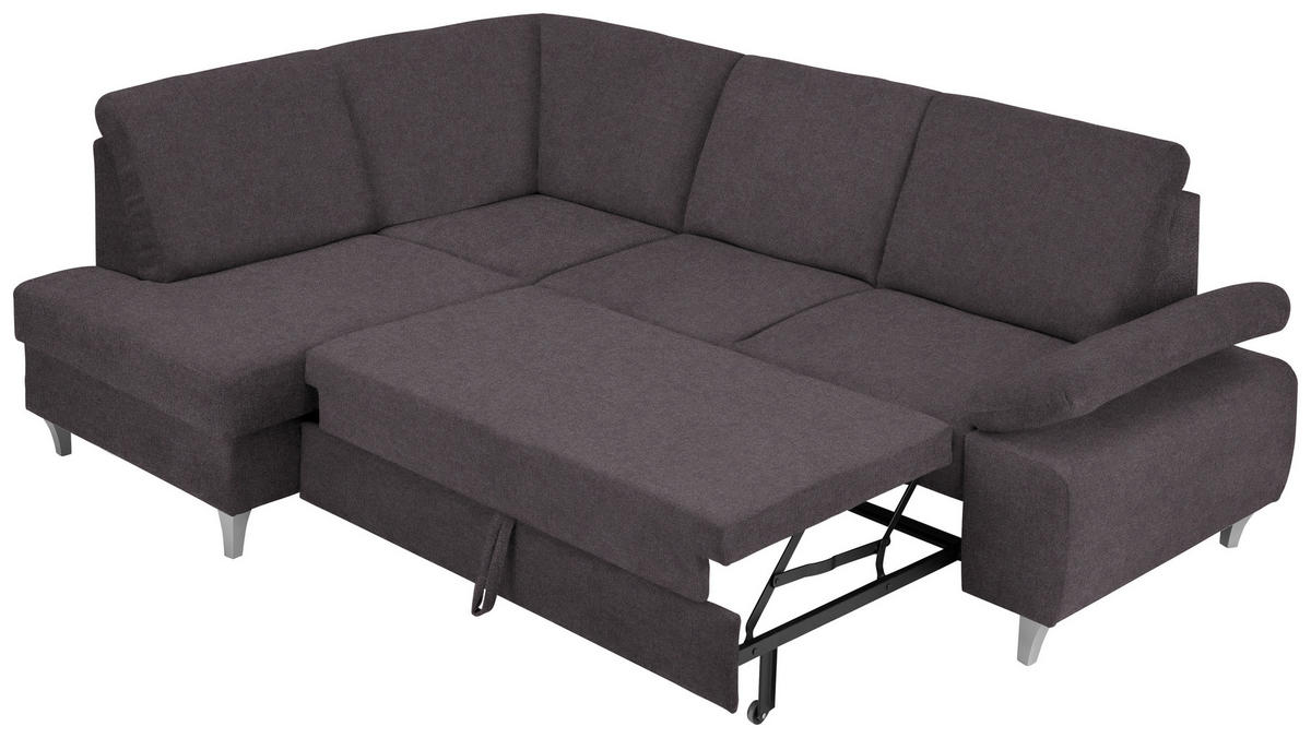 ECKSOFA in Flachgewebe Graubraun  186/255 cm  - Graubraun/Silberfarben, KONVENTIONELL, Holz/Textil (186/255cm) - Cantus