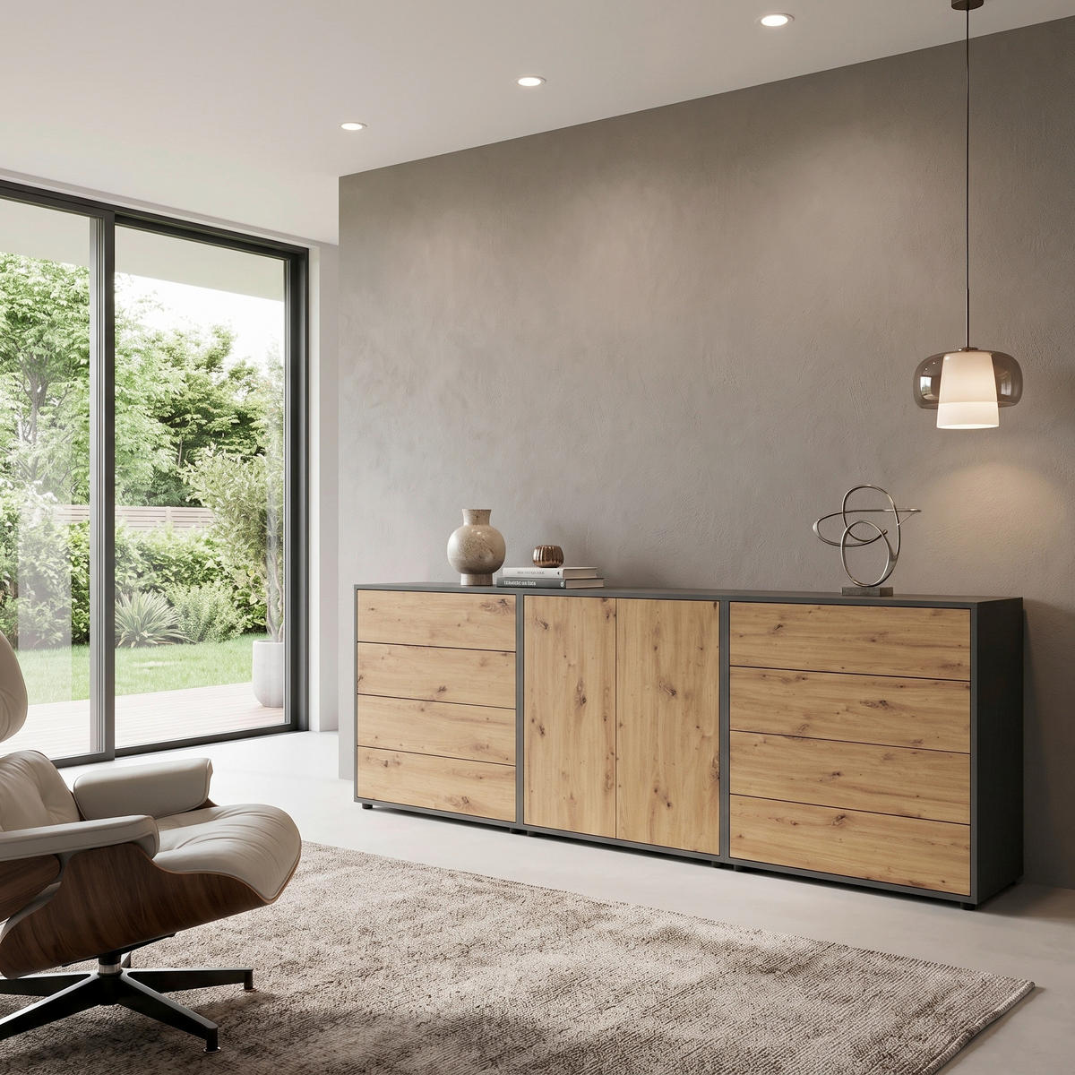 SIDEBOARD   - Anthrazit/Schwarz, MODERN, Holzwerkstoff/Kunststoff (237/73/33cm) - MID.YOU
